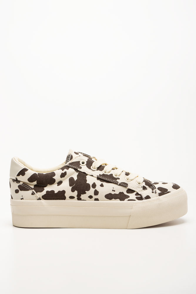 Platform Cow Print Sneakers Brown And Cream