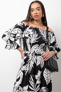 Leaf Off The Shoulder Three  Quarter Sleeve Top Black