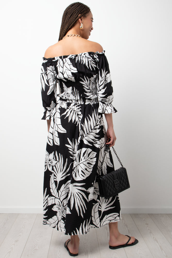 Leaf Off The Shoulder Three  Quarter Sleeve Top Black (2)