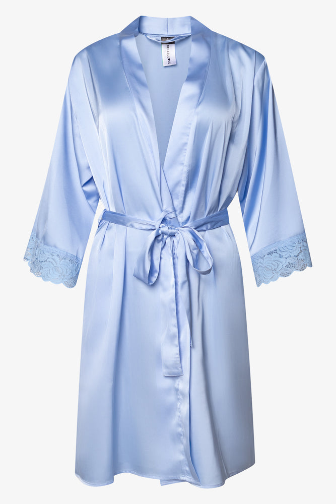 Lace Trim Satin Gown Blue