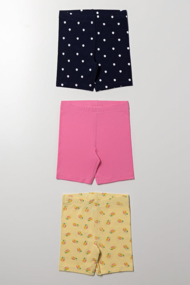 3 Pack Cycle Shorts Yellow, Navy And Pink