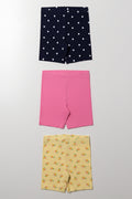 3 Pack Cycle Shorts Yellow, Navy And Pink
