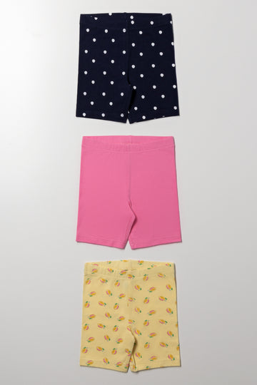 3 Pack Cycle Shorts Yellow, Navy And Pink