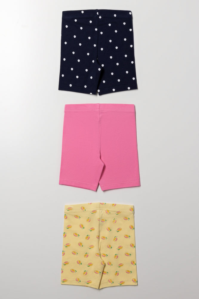 3 Pack Cycle Shorts Yellow, Navy And Pink (2)