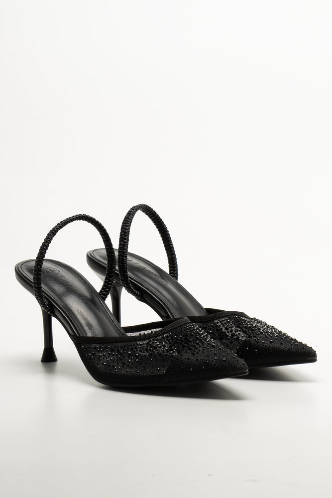 Mesh Pointy Heels Black
