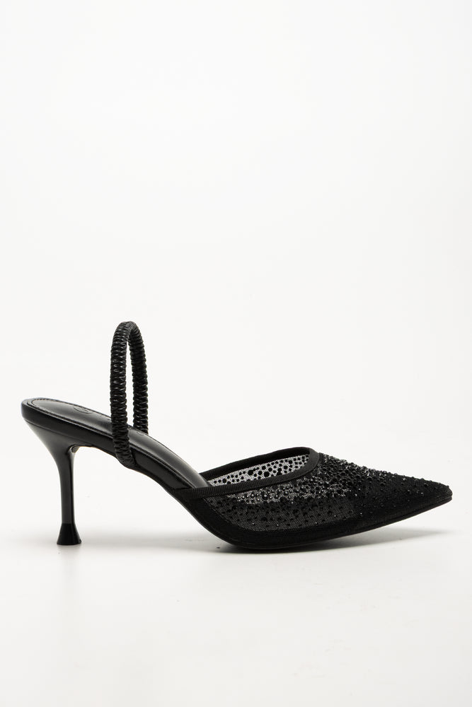 Mesh Pointy Heels Black