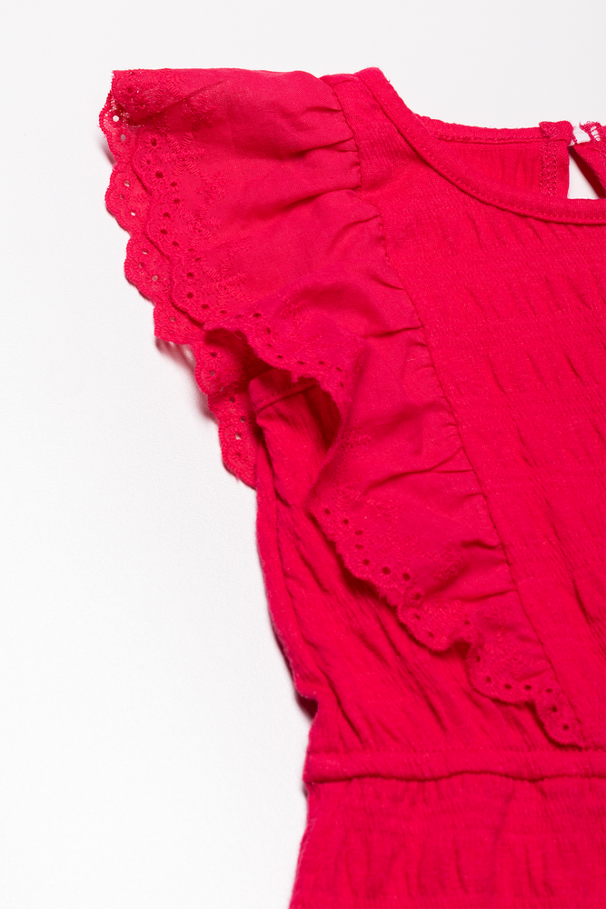Frill Sleeve Jumpsuit Red