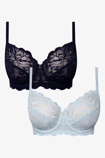 Plus Size 2 Pack Lace Non Padded Underwire Bras Navy And Blue