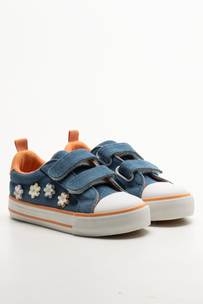 3D Flower Trim Denim Sneakers Blue