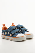 3D Flower Trim Denim Sneakers Blue