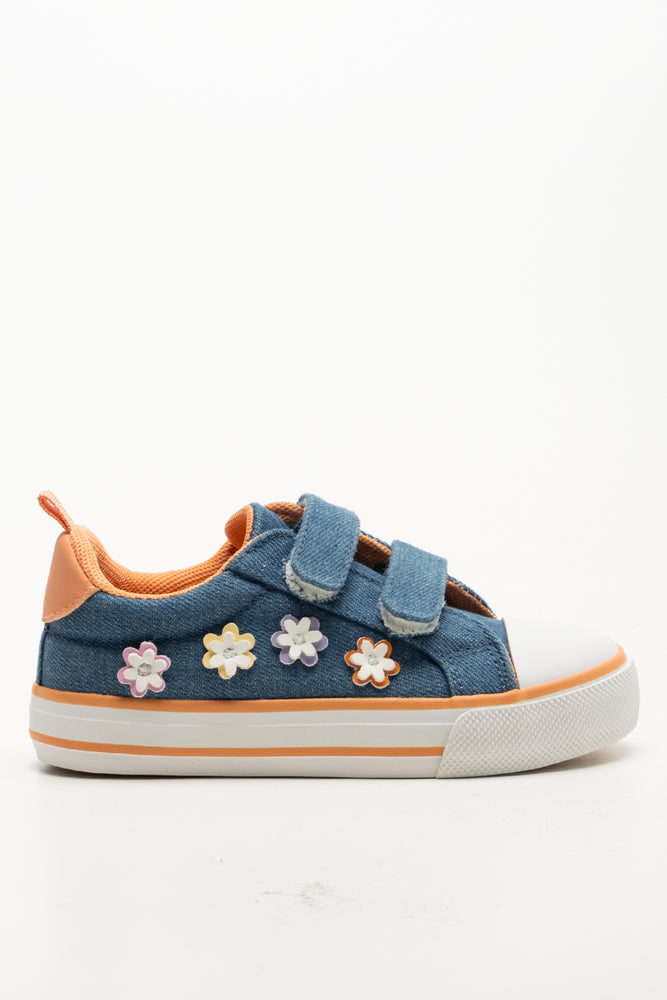 3D Flower Trim Denim Sneakers Blue