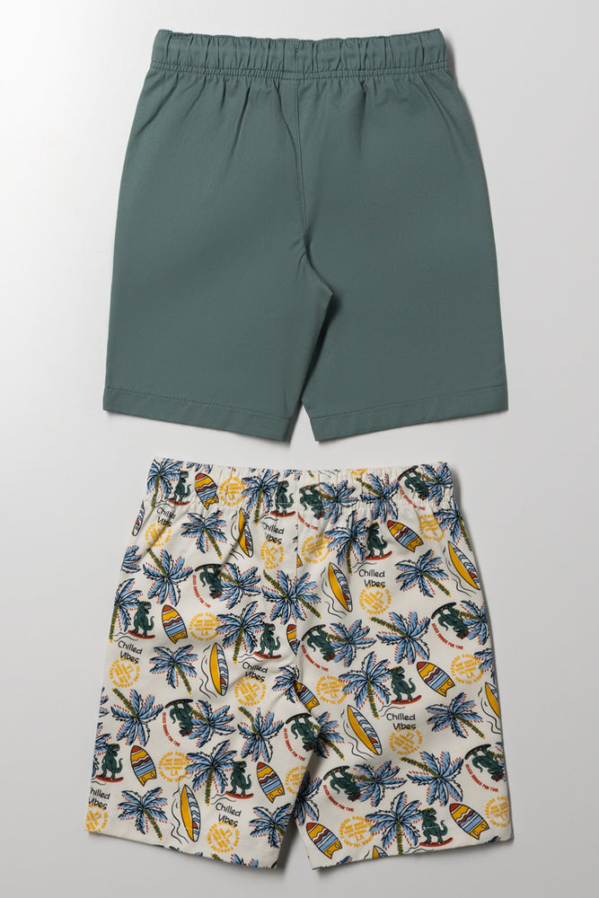 2 Pack Woven Shorts Green (2)