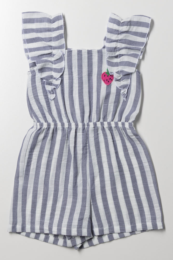 Stripe Short Frill Jumpsuit Blue And White