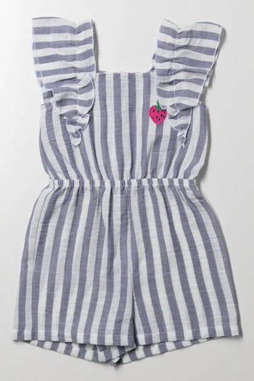 Stripe Short Frill Jumpsuit Blue And White