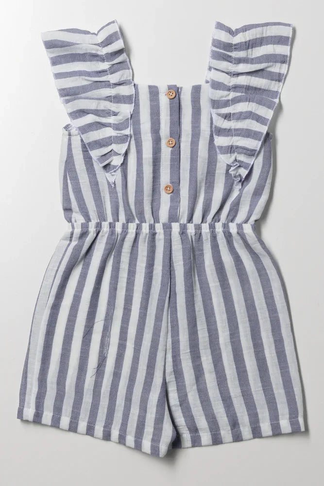 Stripe Short Frill Jumpsuit Blue And White (3)