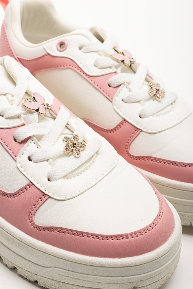 Butterfly Charm Sneakers Pink And White (2)