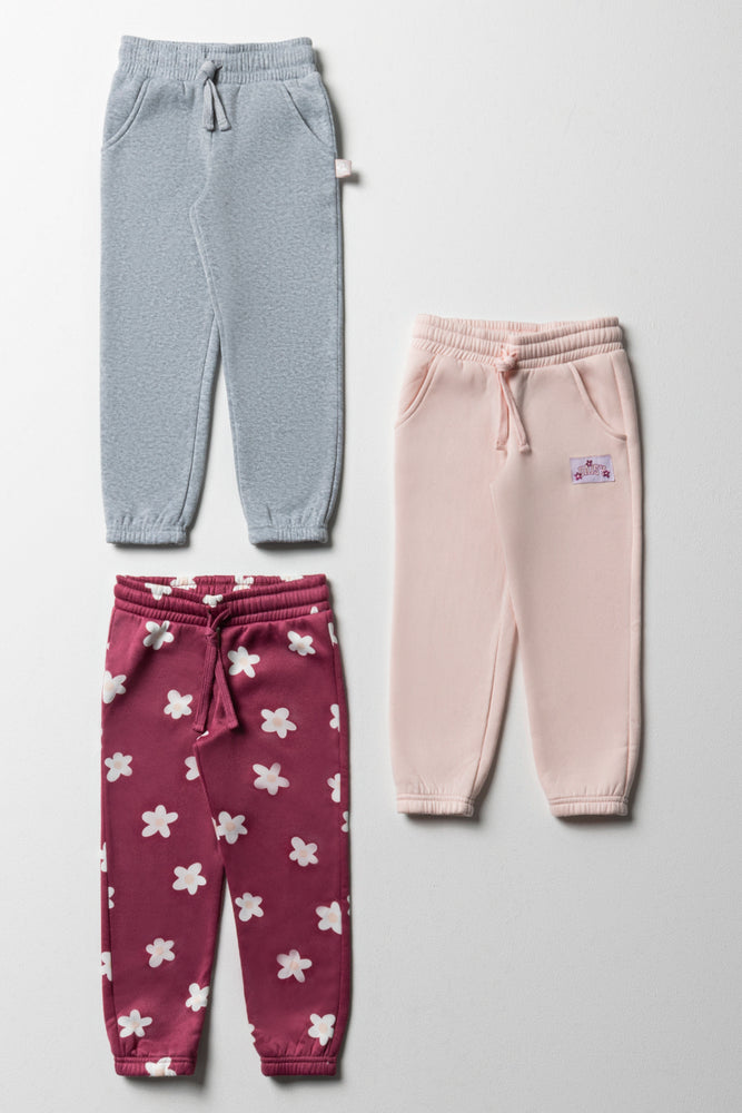 3 Pack Trackpants Pink, Burgundy And Grey