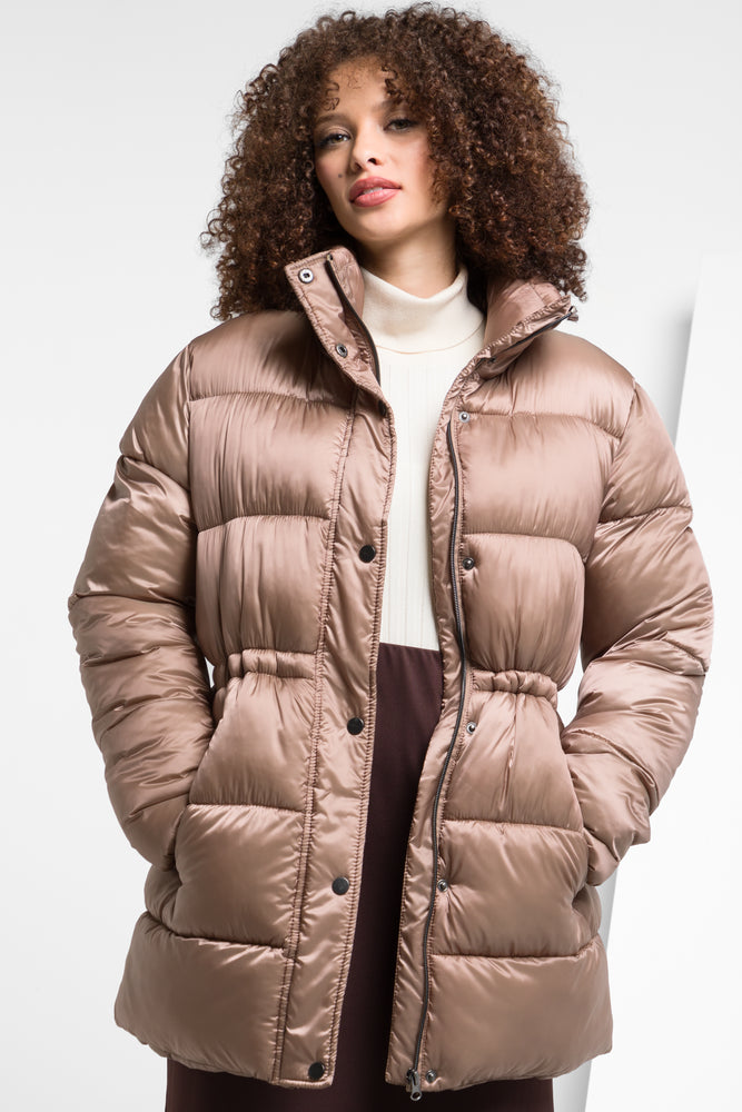 Metallic Puffer Jacket Brown