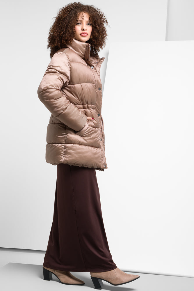 Metallic Puffer Jacket Brown