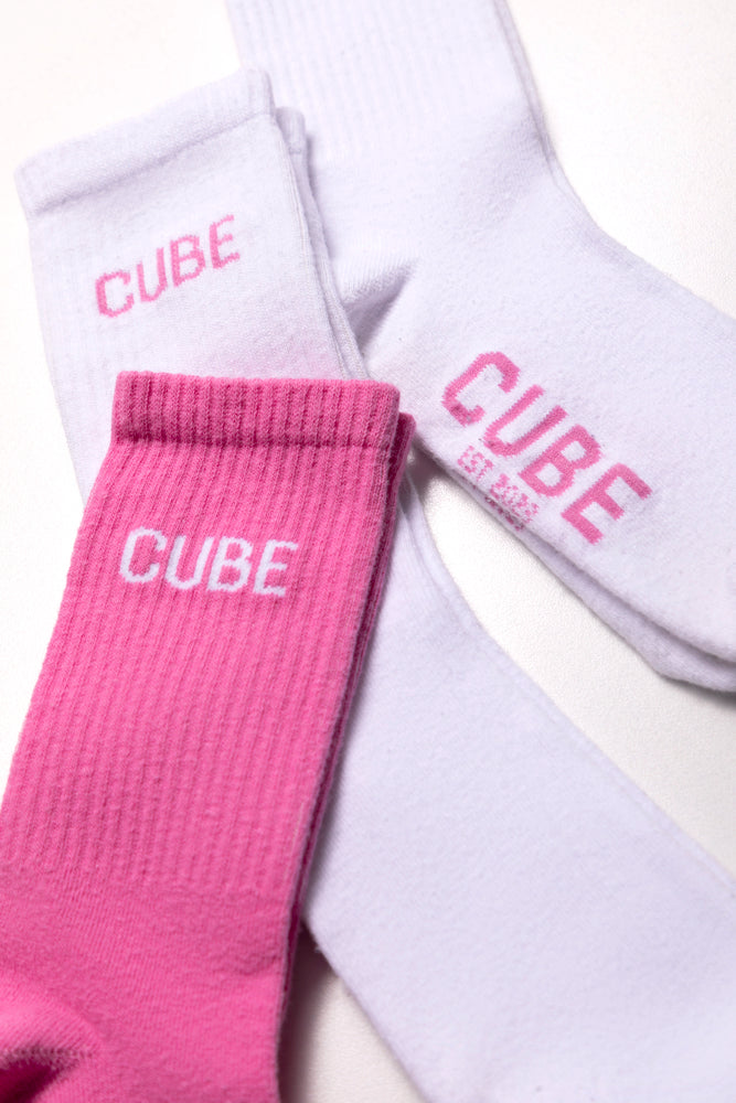 3 Pack Mid Calf Socks Pink And White