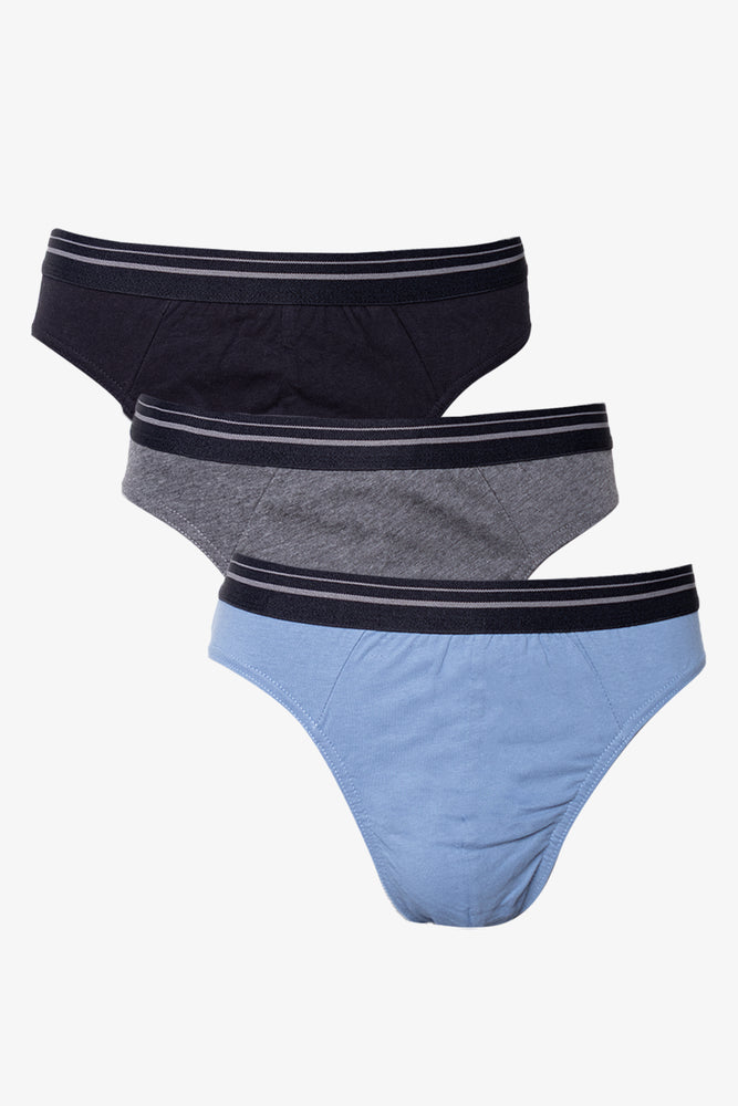 3 Pack Comfort Briefs Blue,Grey & Black