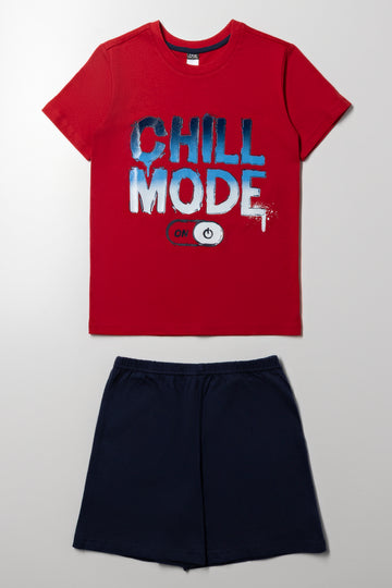 Chill Mode Short Sleeve Pyjamas Red And Navy
