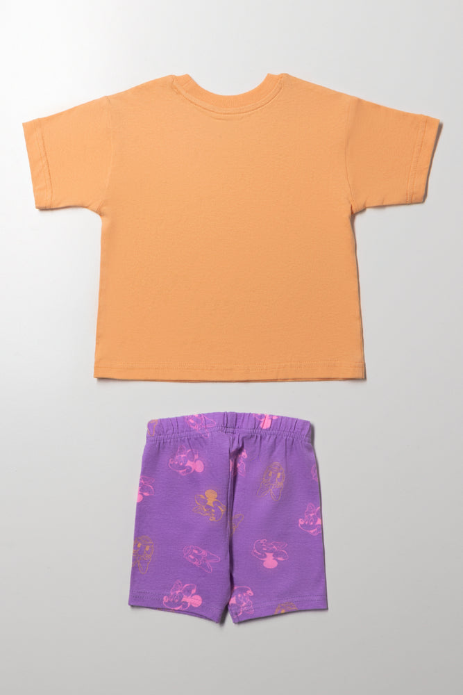 Minnie Mouse Oversized T-Shirt And Cycle Shorts Orange And Purple (3)