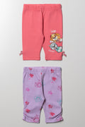 Paw Patrol 2 Pack Cropped Leggings Lilac And Peach