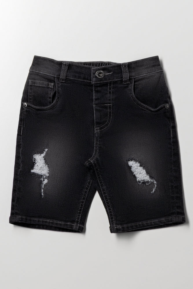 Ripped Denim Shorts Dark Grey