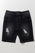 Ripped Denim Shorts Dark Grey