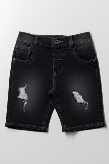 Ripped Denim Shorts Dark Grey