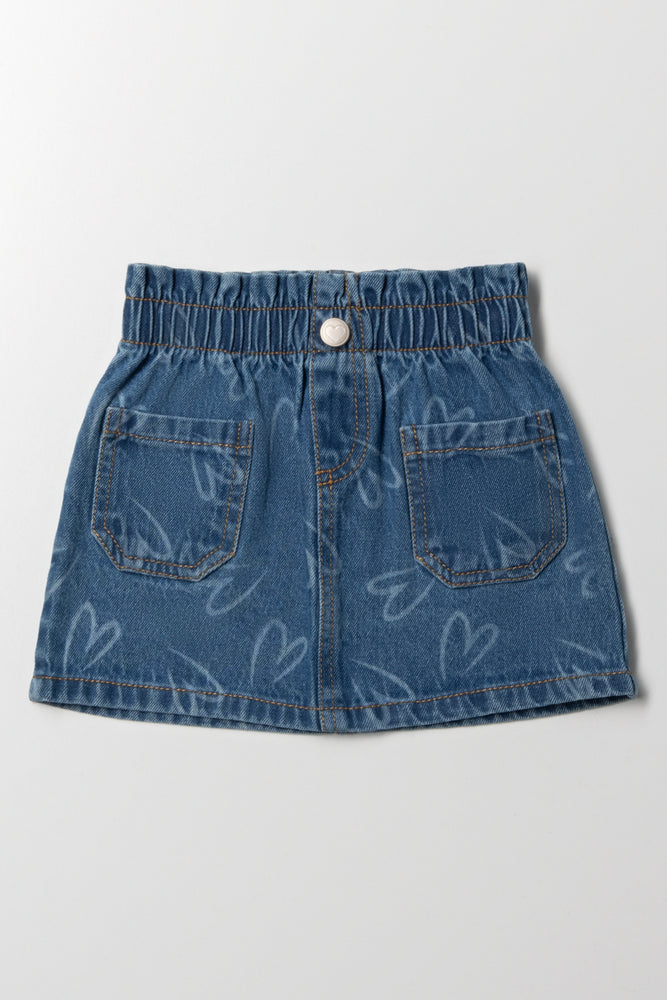 Hearts Denim Skirt Blue