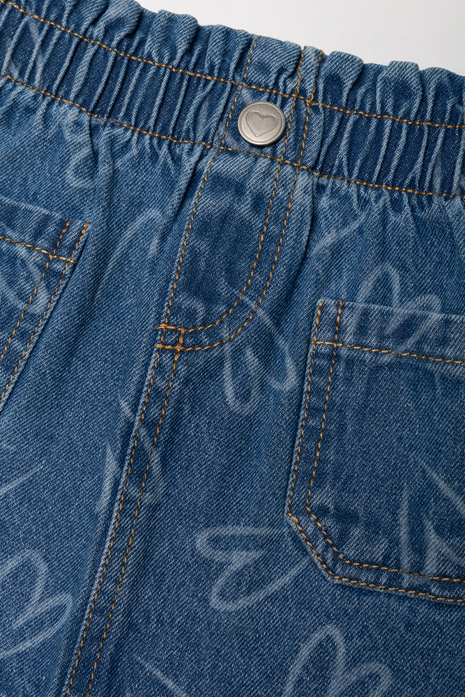 Hearts Denim Skirt Blue