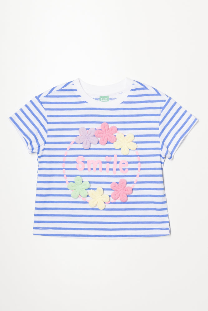 Stripe Dropped Shoulder Boxy T-Shirt Blue