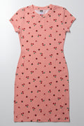 Cherry And Strawberry Print Bodycon Dress Peach