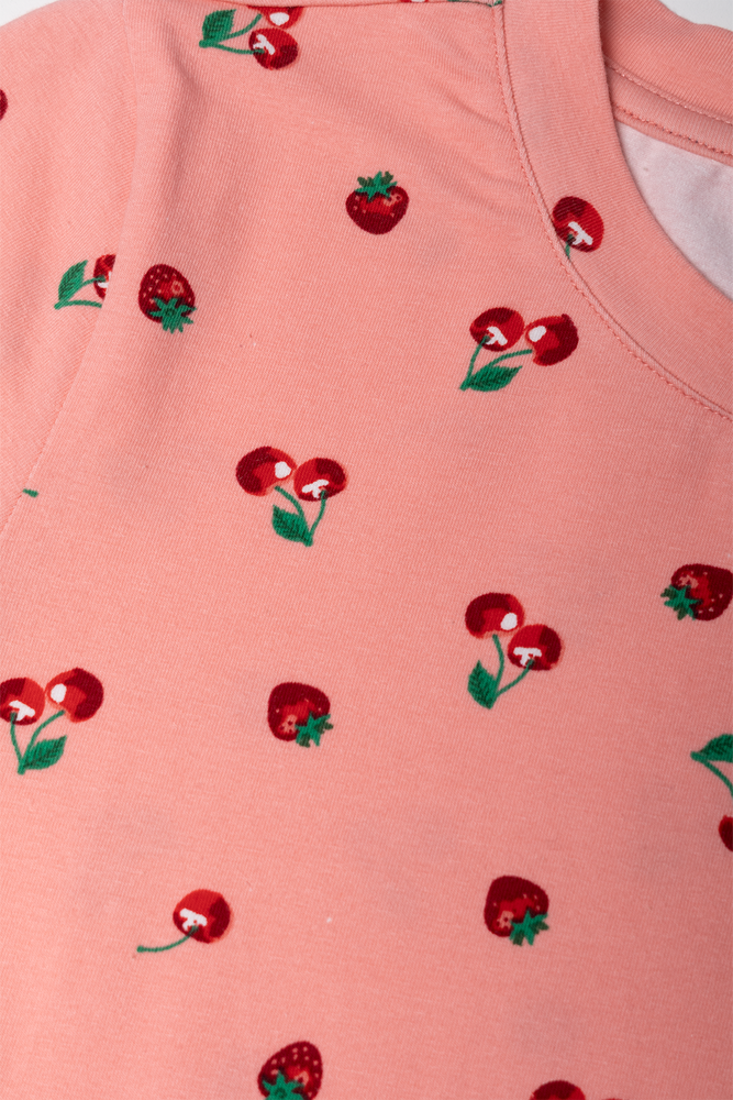 Cherry And Strawberry Print Bodycon Dress Peach (1)