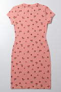 Cherry And Strawberry Print Bodycon Dress Peach (2)