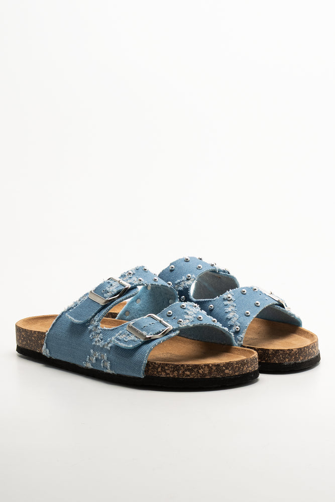 Ripped Denim Sandals Blue