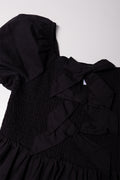 Bow Detail Puff Sleeve Dress Black (1)