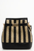 Straw Bucket Bag Natural And Black