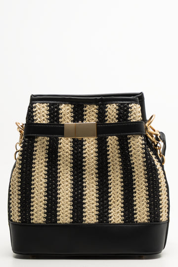 Straw Bucket Bag Natural And Black