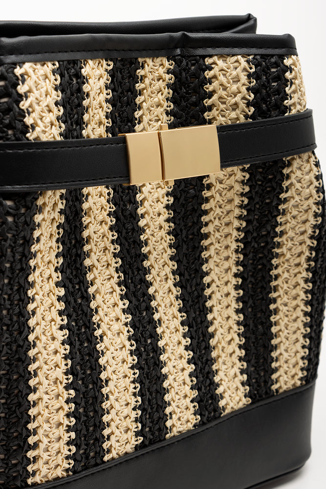 Straw Bucket Bag Natural And Black (3)