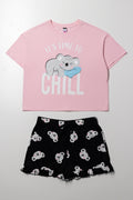 Time To Chill Shorts Pyjama Set Pink And Black