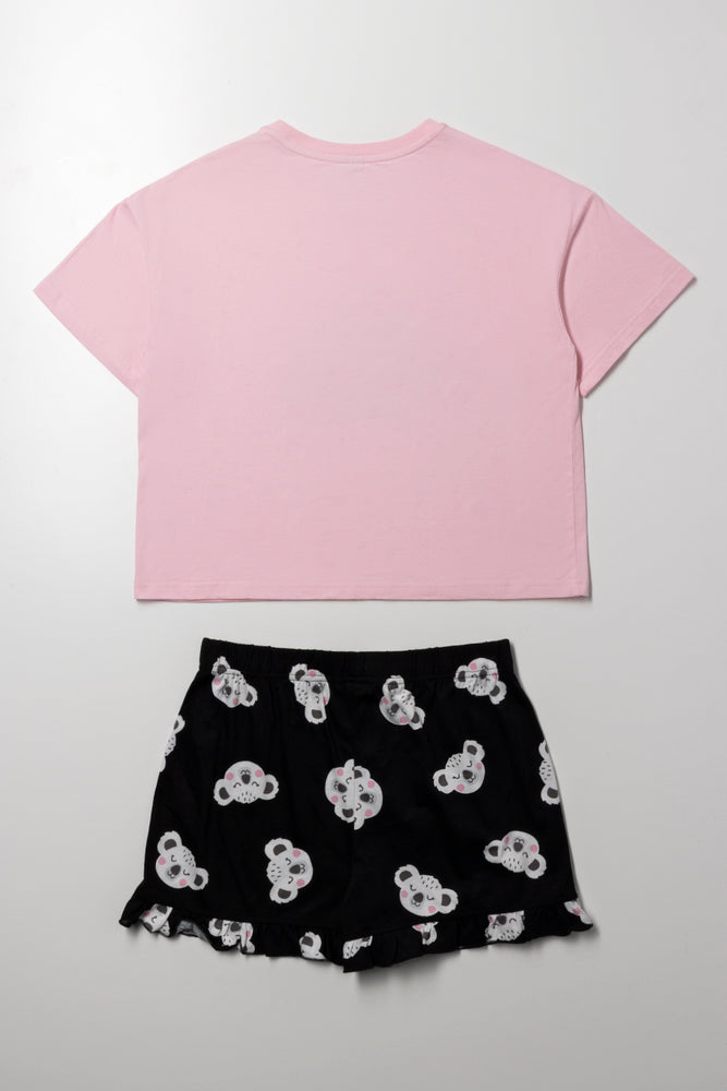 Time To Chill Shorts Pyjama Set Pink And Black (3)