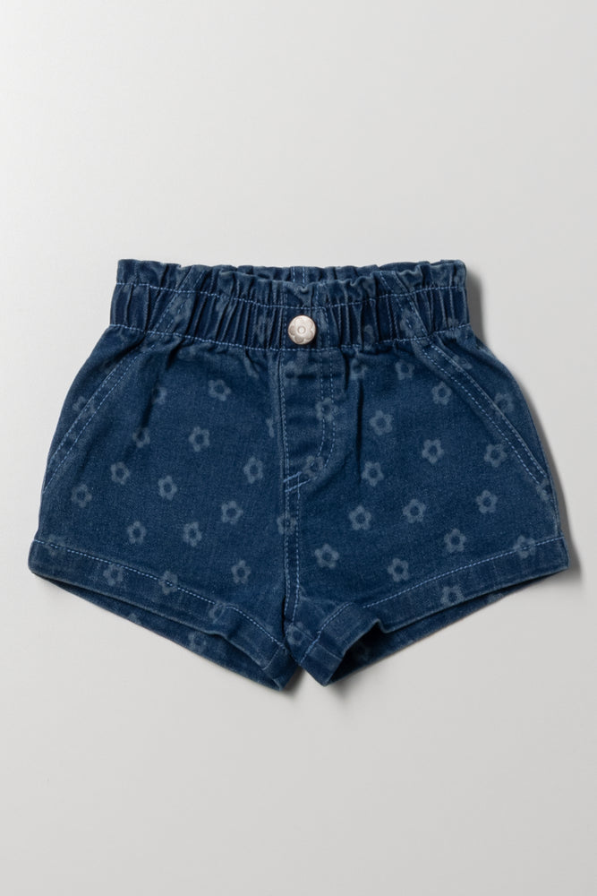 Paperbag Denim Shorts Dark Blue