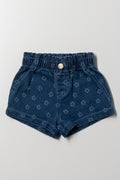 Paperbag Denim Shorts Dark Blue