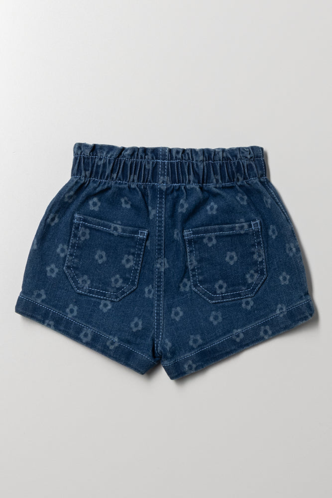 Paperbag Denim Shorts Dark Blue (2)