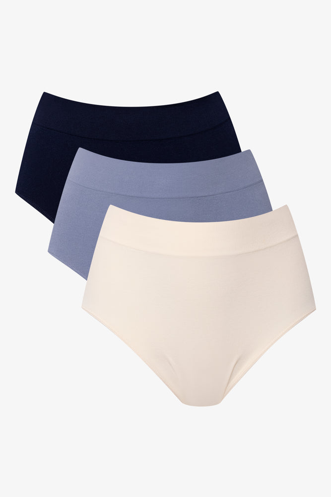 3 Pack Seamfree Brief Panties Blue And Cream