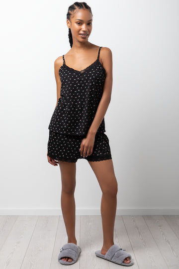 Ditsy Floral Lace Trim Cami Black