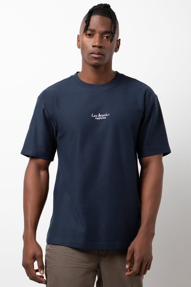 Textured Short Sleeve T-Shirt Navy